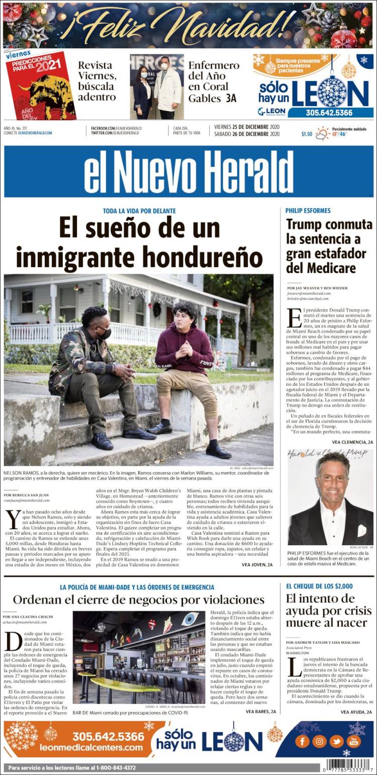 Portada de El Nuevo Herald (USA)