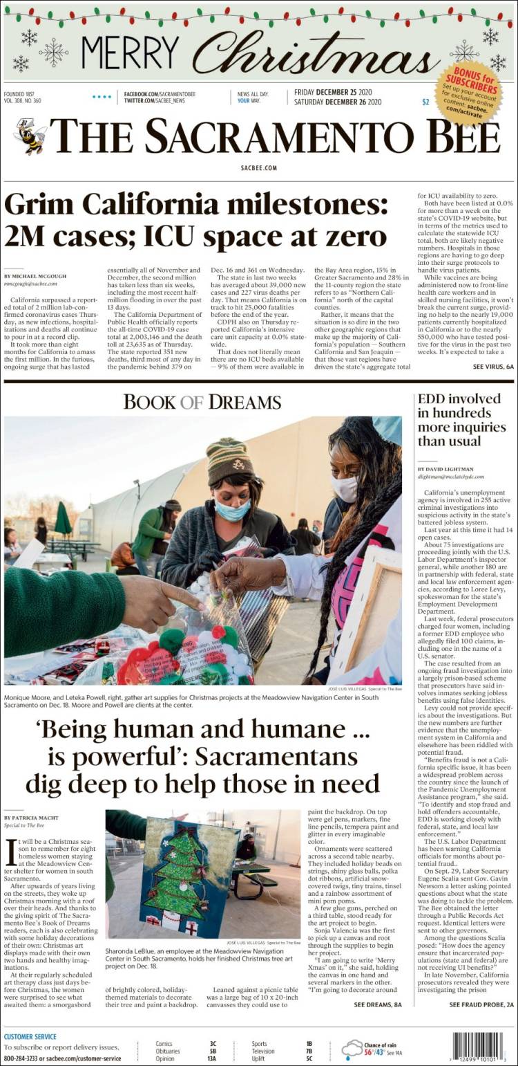 Portada de The Sacramento Bee (USA)