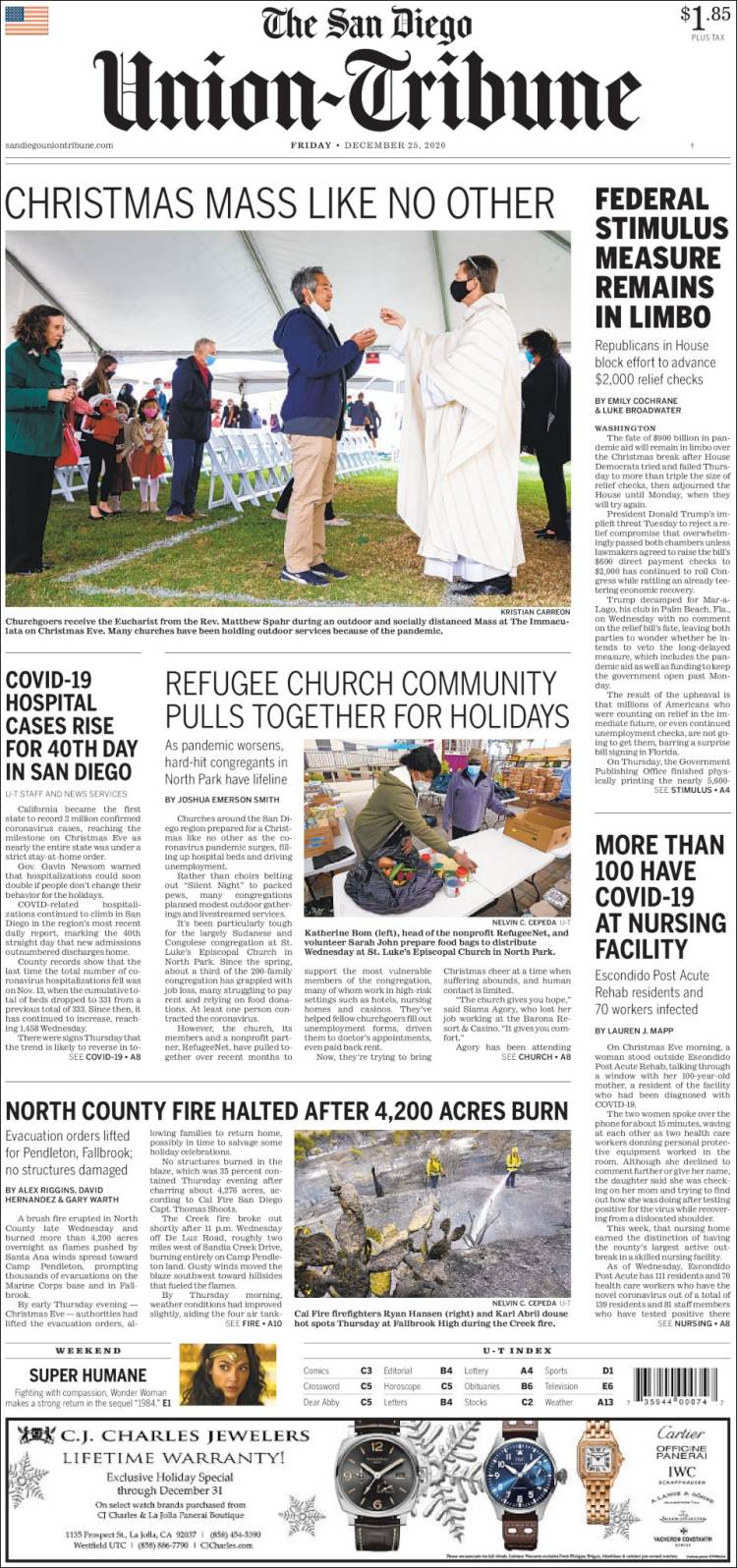 Portada de The San Diego Union-Tribune (USA)