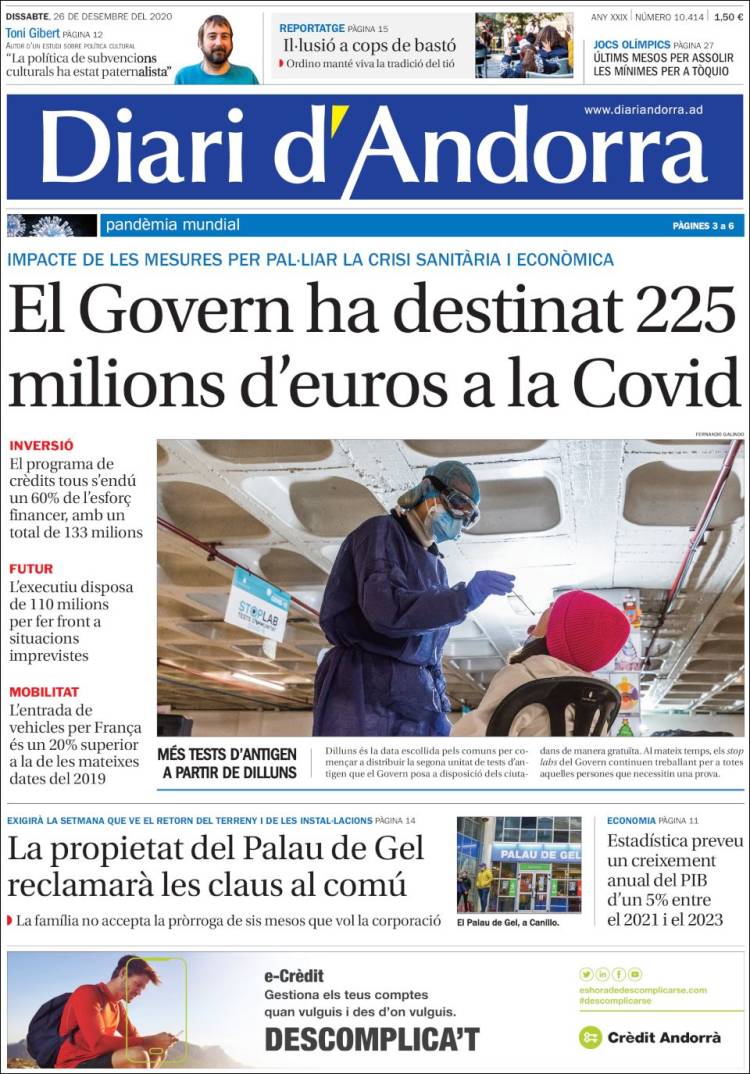 Portada de Diari d’Andorra (Andorra)