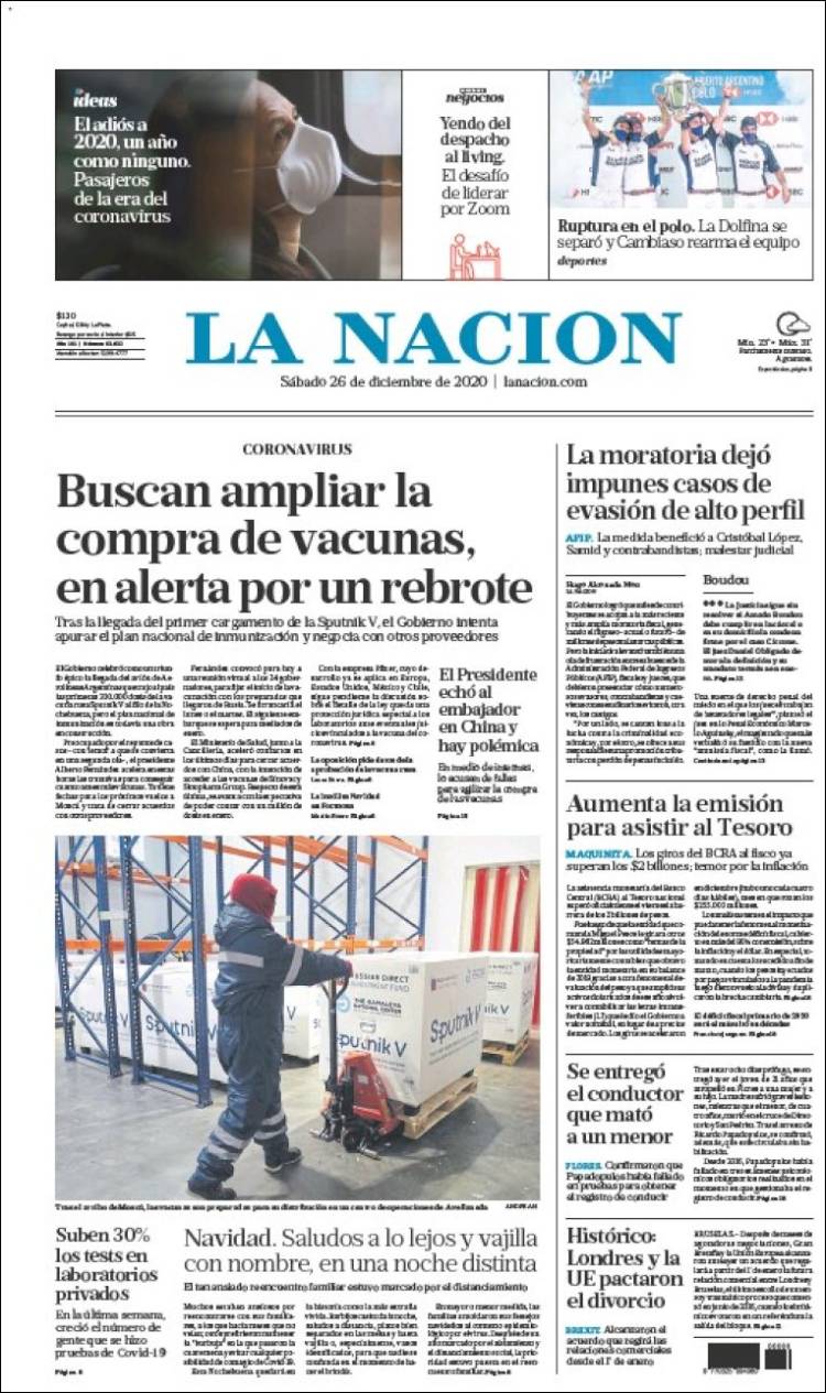 Portada de La Nación (Argentina)