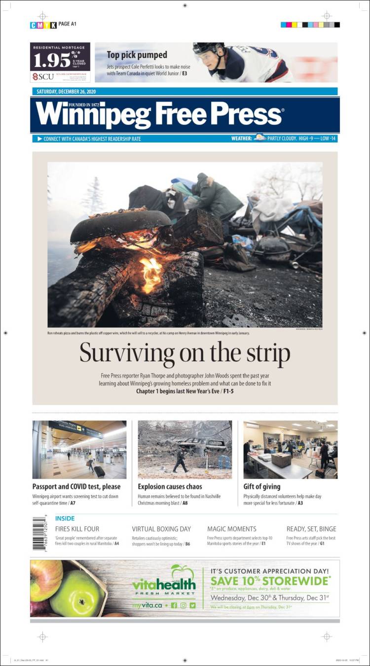 Portada de Winnipeg Free Press (Canadá)