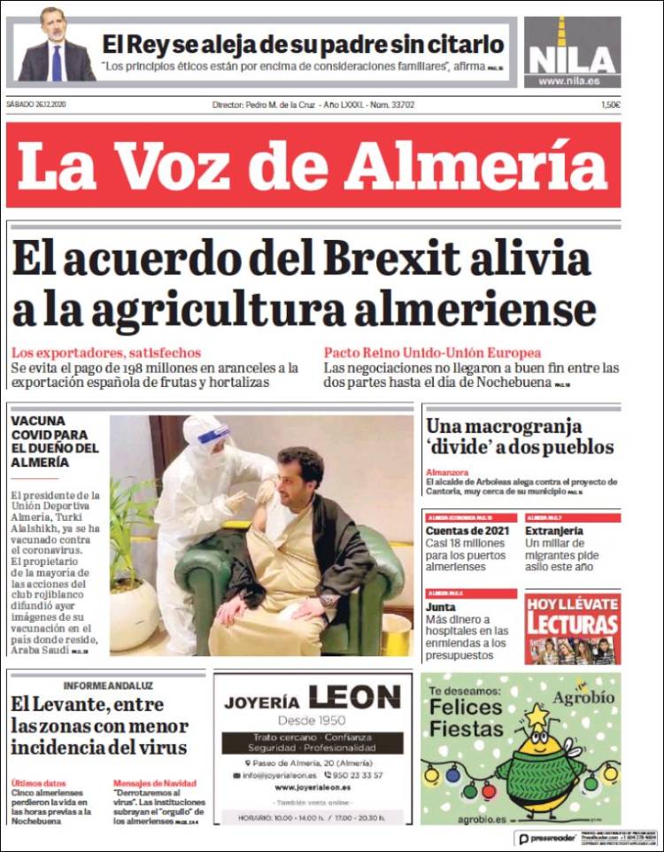 Portada de La Voz de Almería (España)