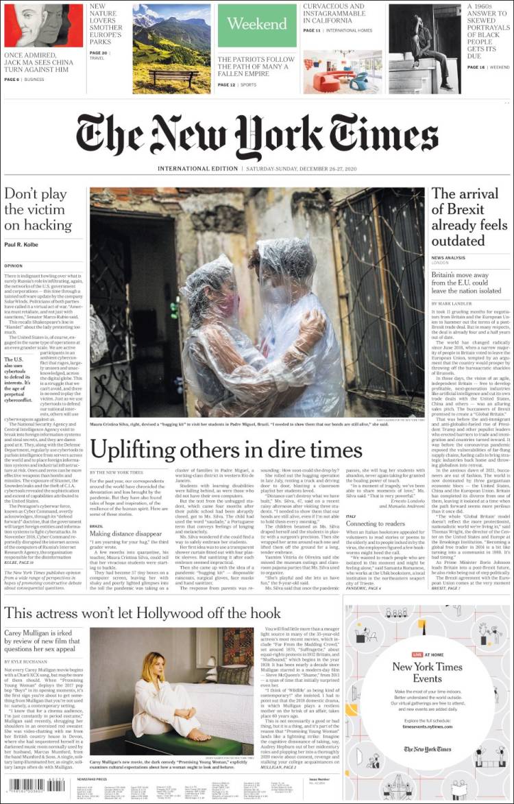 Portada de International New York Times (Europa)