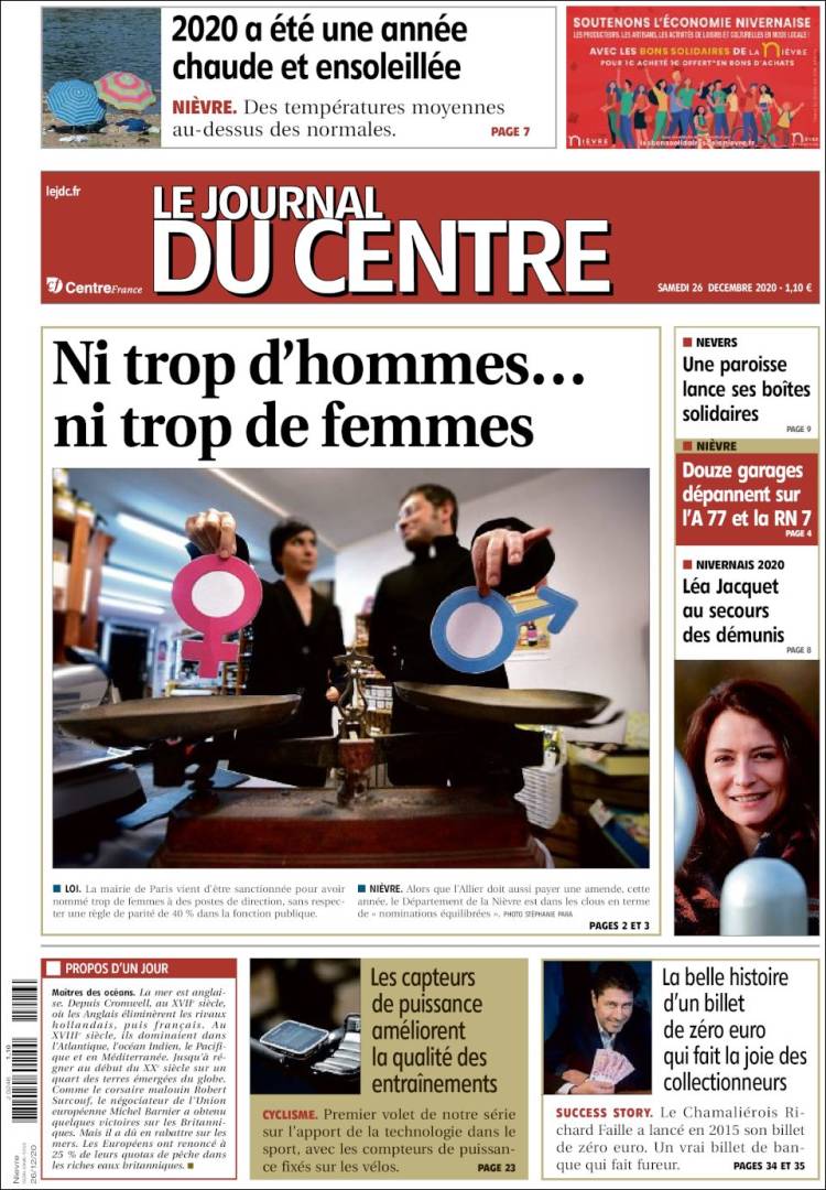 Portada de Le Journal du Centre (Francia)