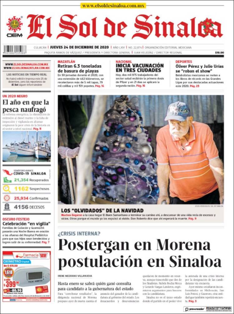 Portada de El Sol de Sinaloa (M&eacute;xico)