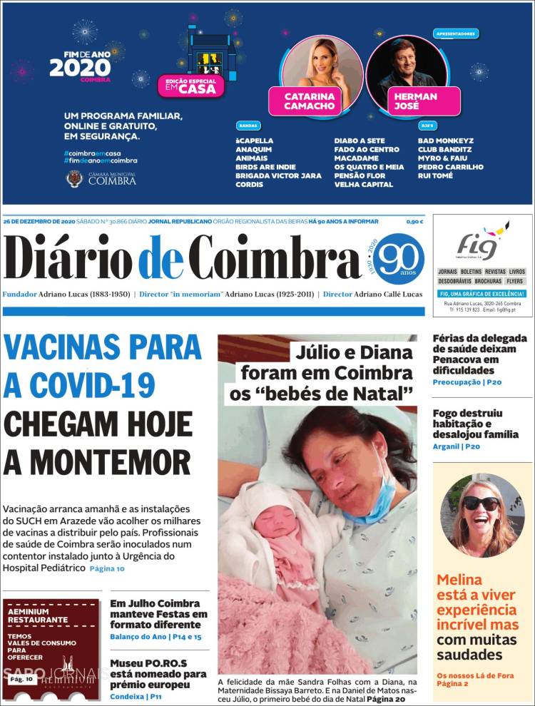 Portada de Diário de Coimbra (Portugal)