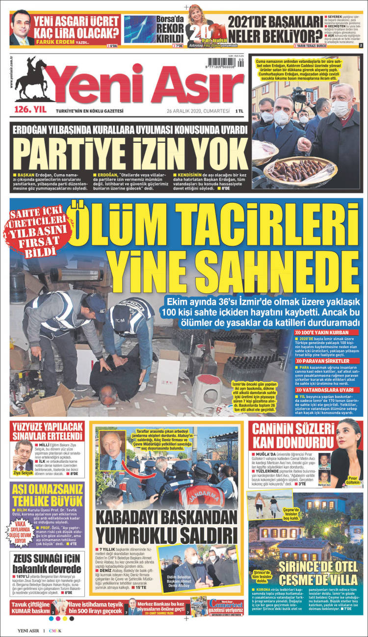 Portada de Yeni Asır (Turqu&iacute;a)