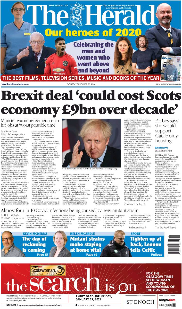 Portada de The Herald (Reino Unido)
