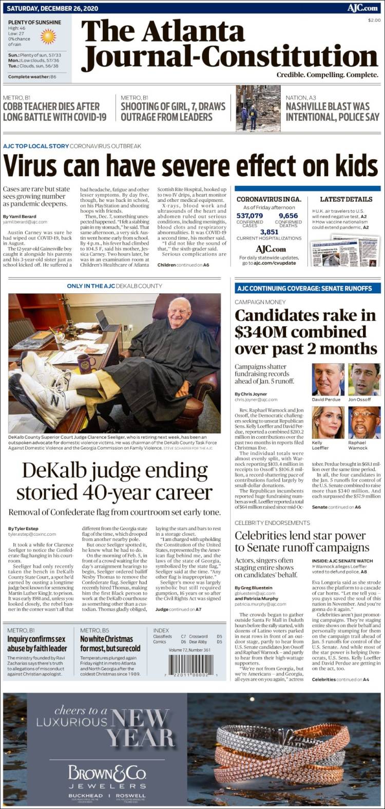 Portada de The Atlanta Journal-Constitution (USA)