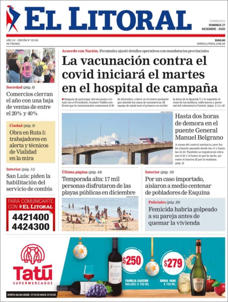 Portada de El Litoral Corrientes (Argentina)