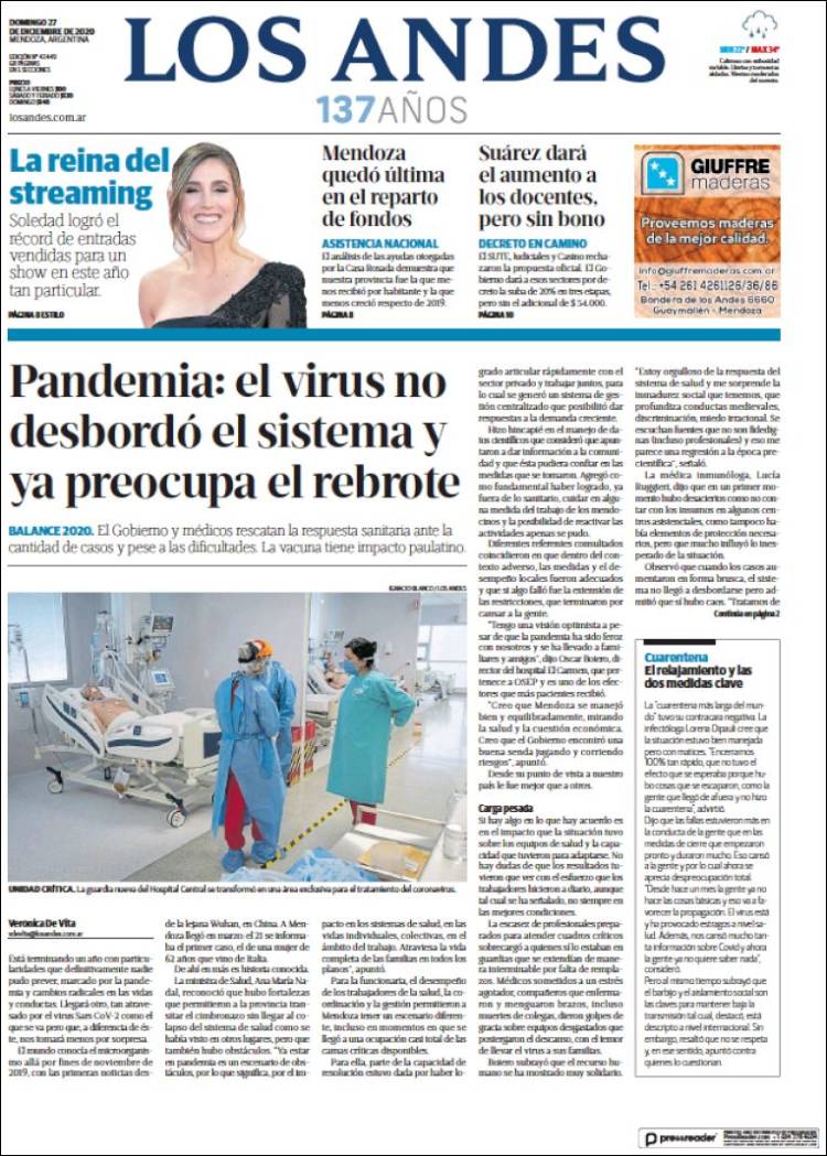 Portada de Los Andes - Mendoza (Argentina)