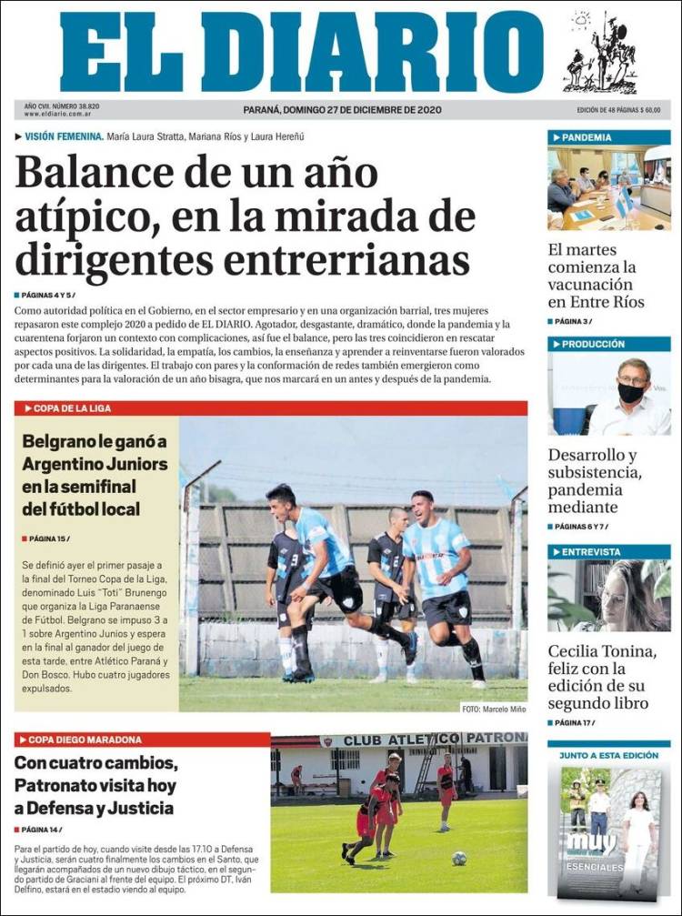 Portada de El Diario de Paraná (Argentina)