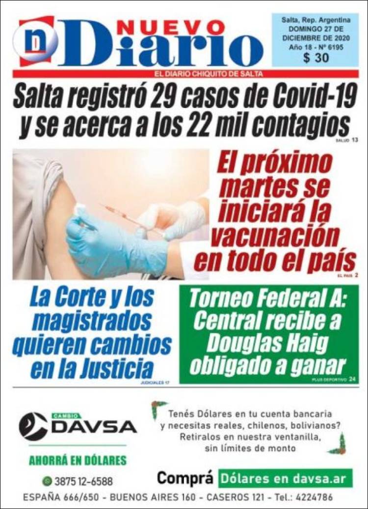 Portada de Nuevo Diario de Salta (Argentina)