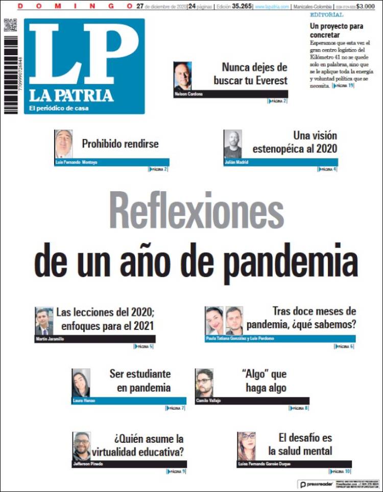 Portada de La Patria (Colombia)