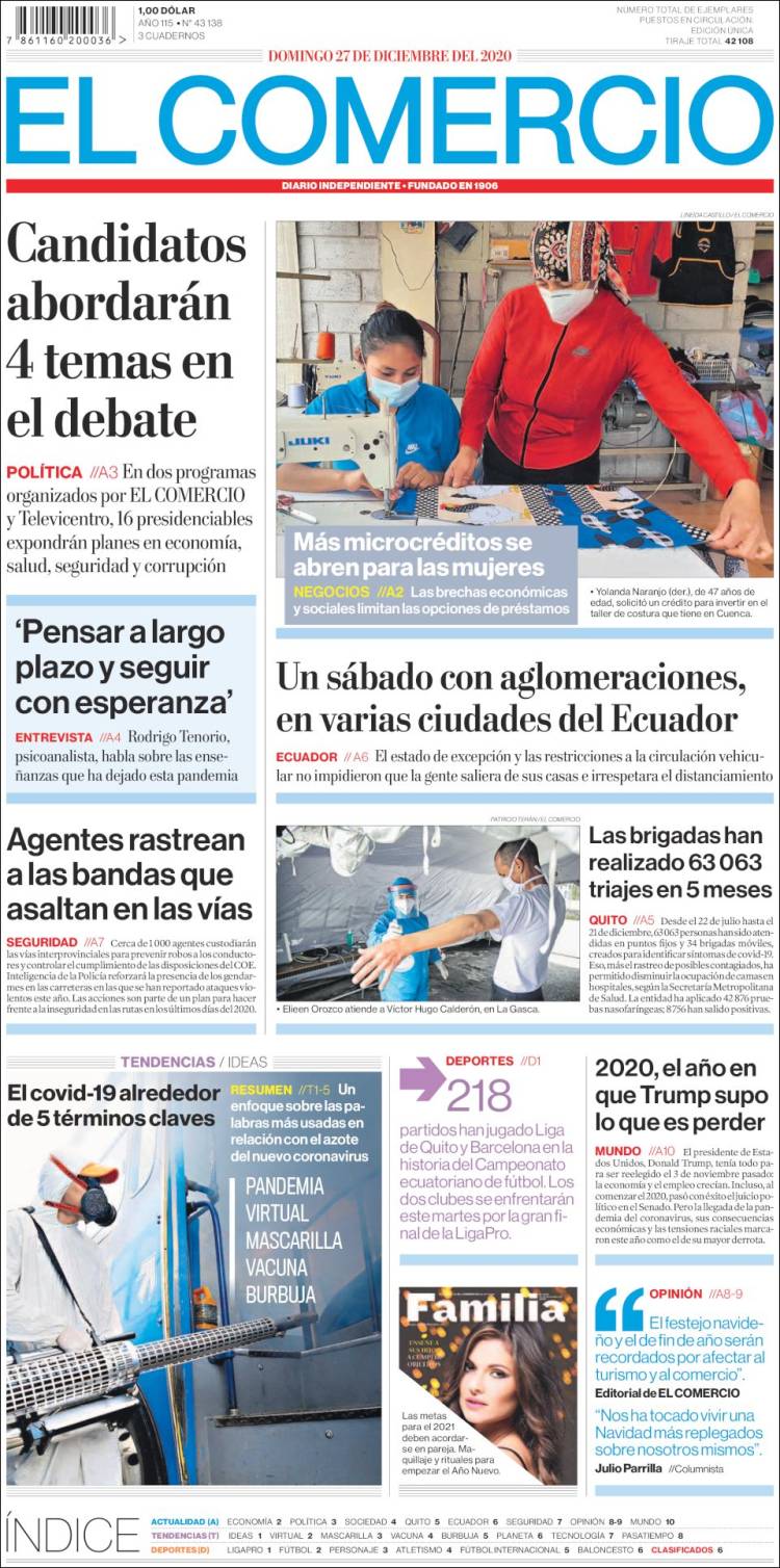 Portada de El Comercio (Ecuador)
