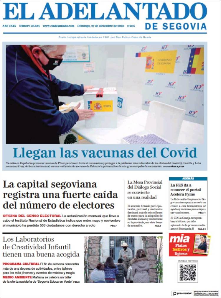 Portada de El Adelantado de Segovia (España)