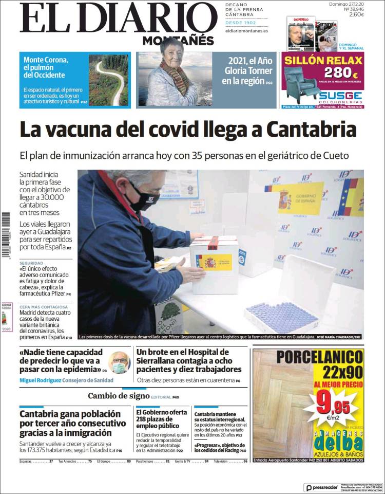 Portada de El Diario Montañés (España)