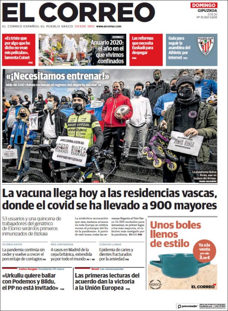 Portada de El Correo - Guipuzcoa (España)