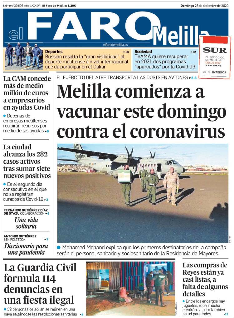 Portada de El Faro de Melilla (España)