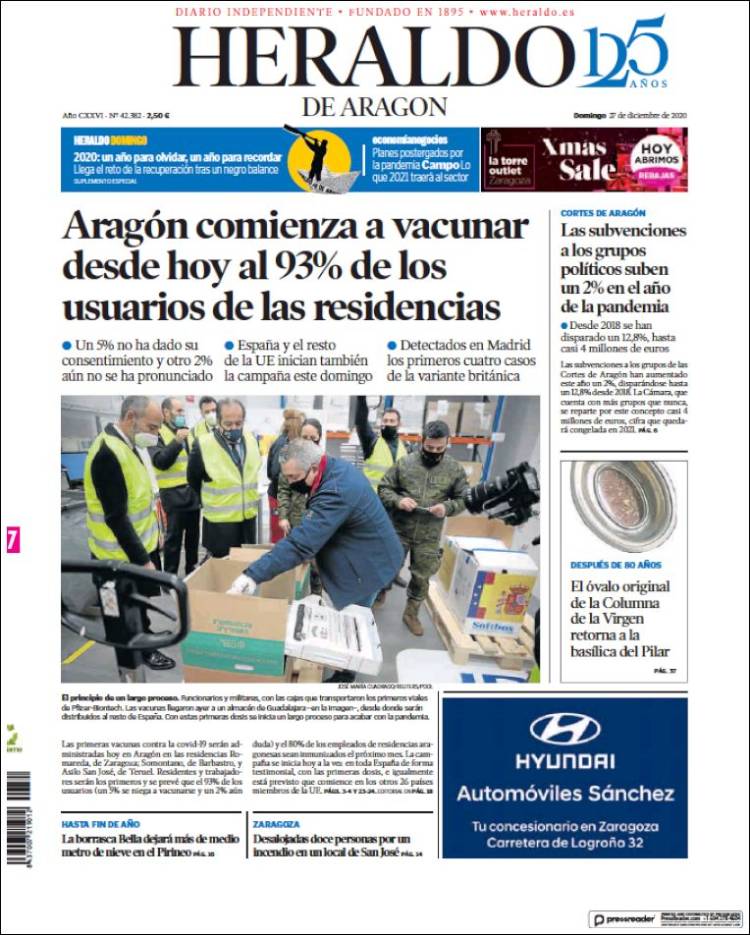 Portada de Heraldo de Aragón (España)