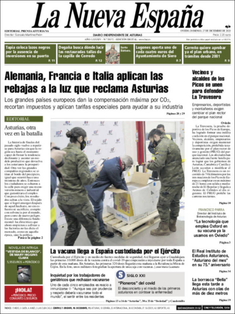 Portada de La Nueva España (España)