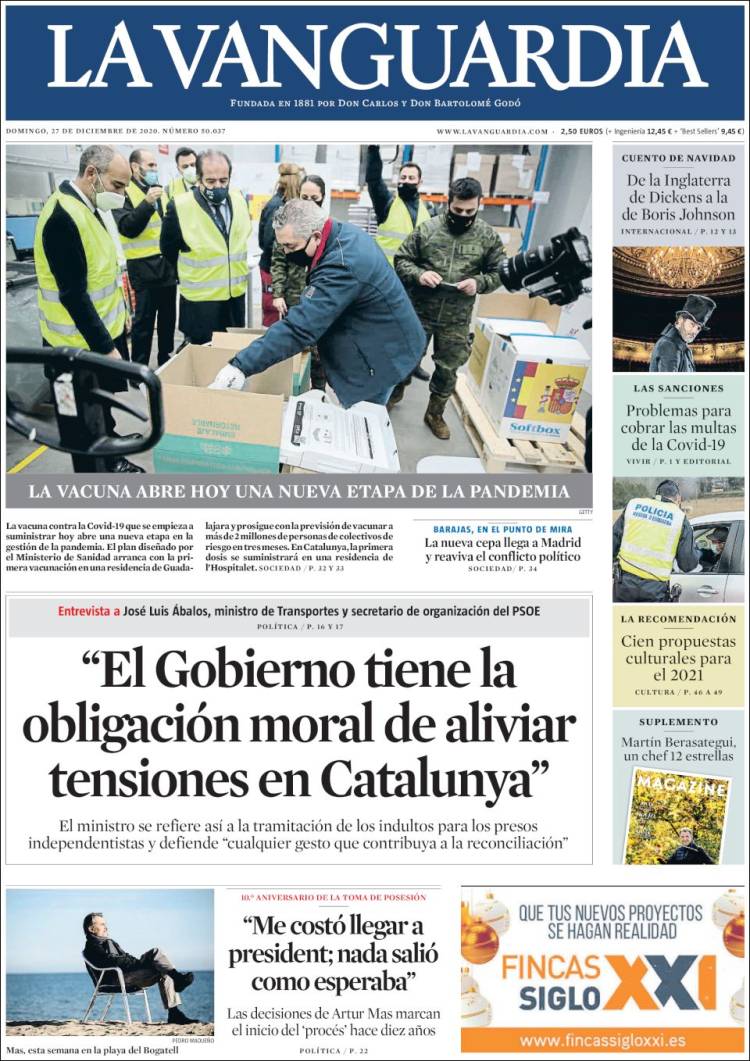 Portada de La Vanguardia (España)