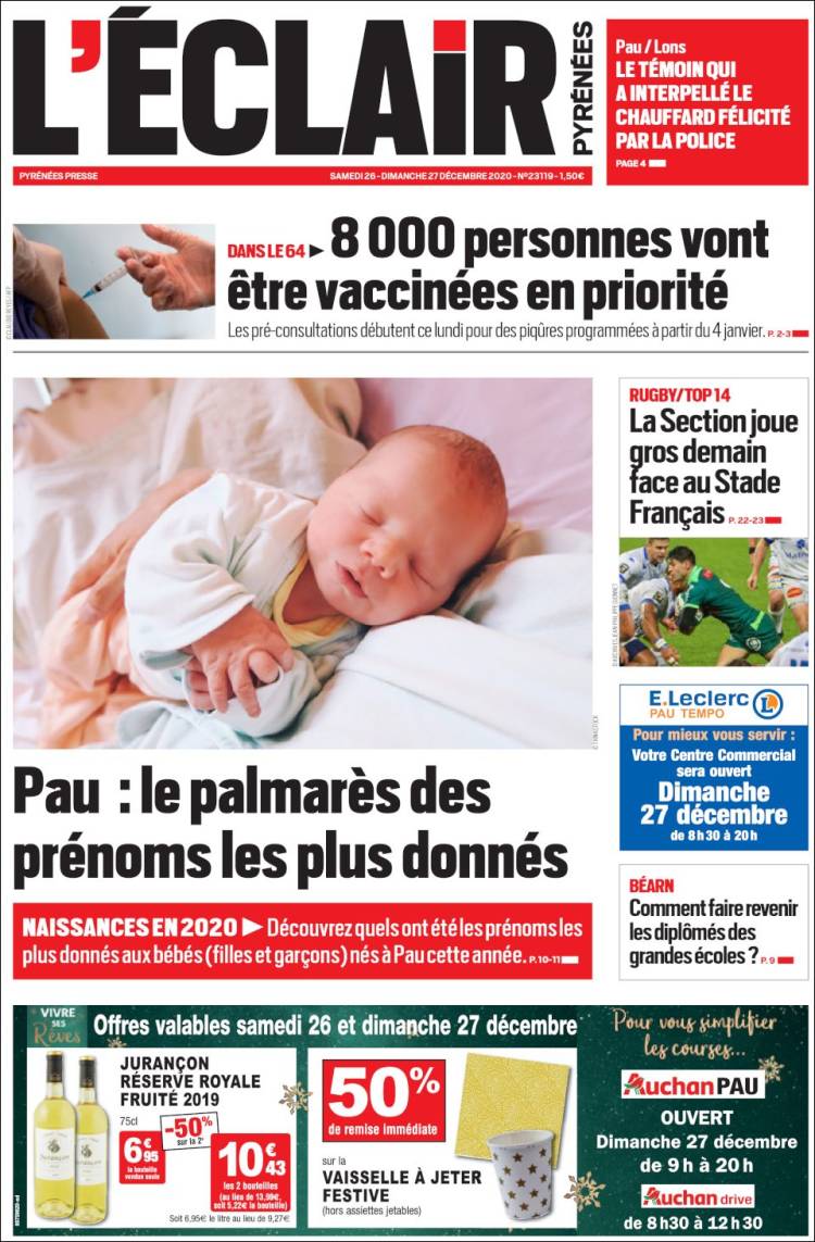 Portada de L'Eclair des Pyrénées (Francia)