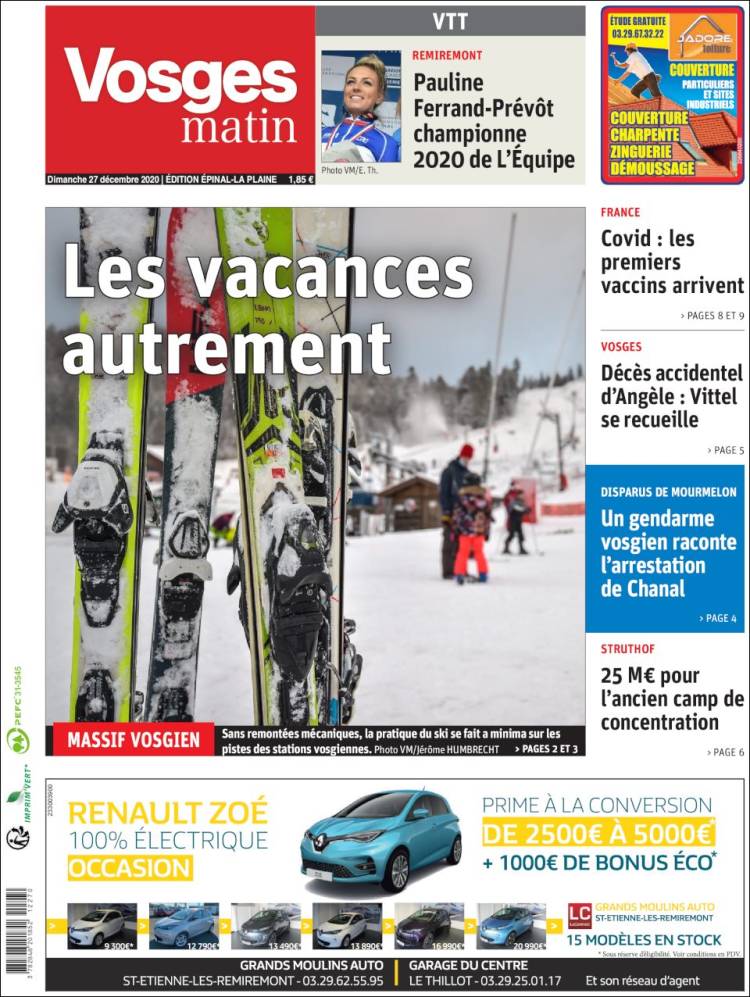 Portada de Vosges Matin (Francia)