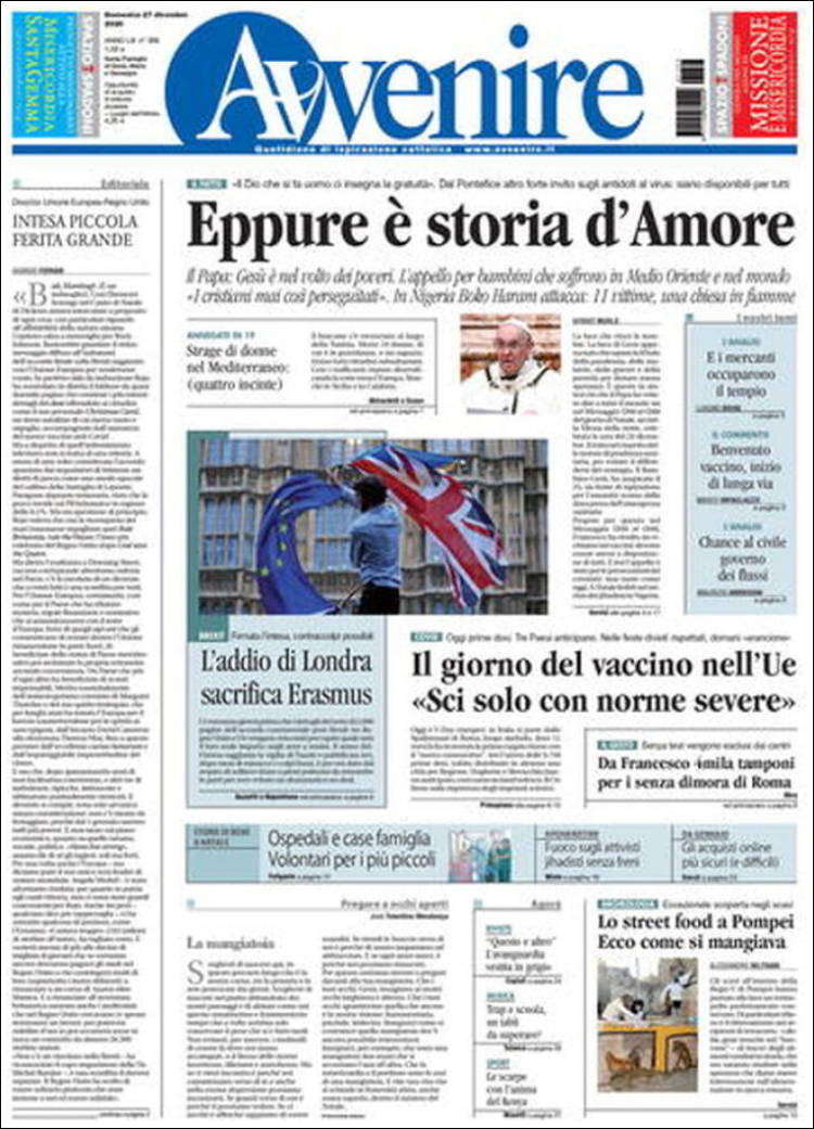 Portada de Avvenire (Italia)