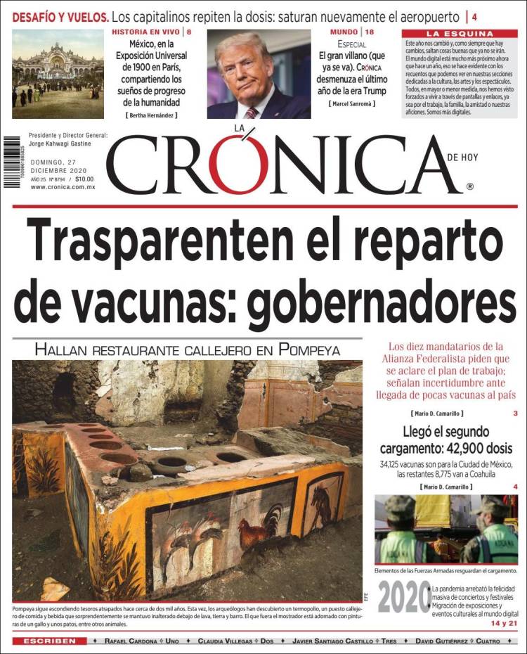 Portada de La Crónica de Hoy (M&eacute;xico)