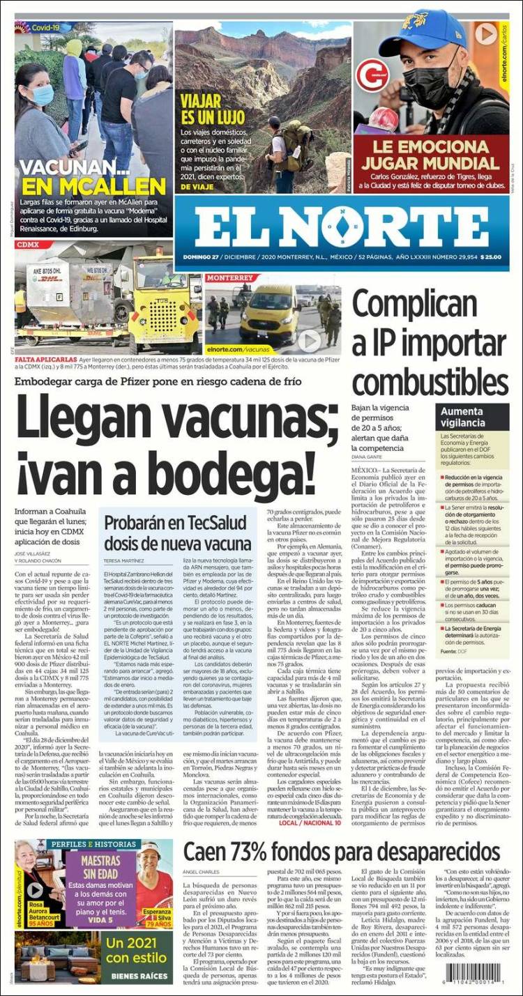 Portada de El Norte (M&eacute;xico)