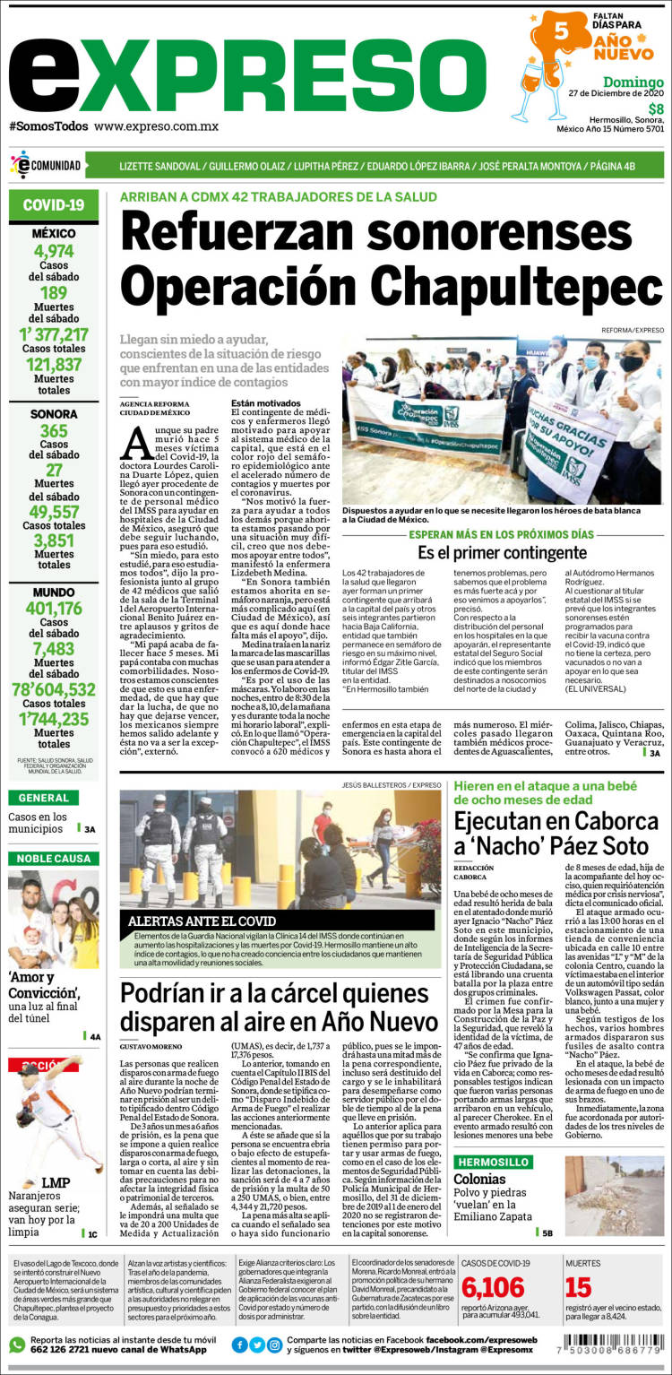 Portada de Expreso (M&eacute;xico)