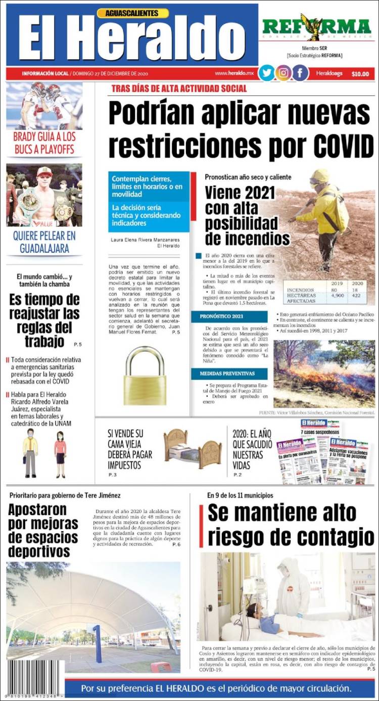 Portada de El Heraldo de Aguascalientes (México)