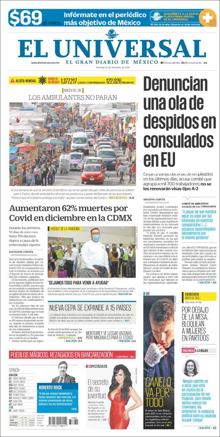Portada de El Universal (M&eacute;xico)