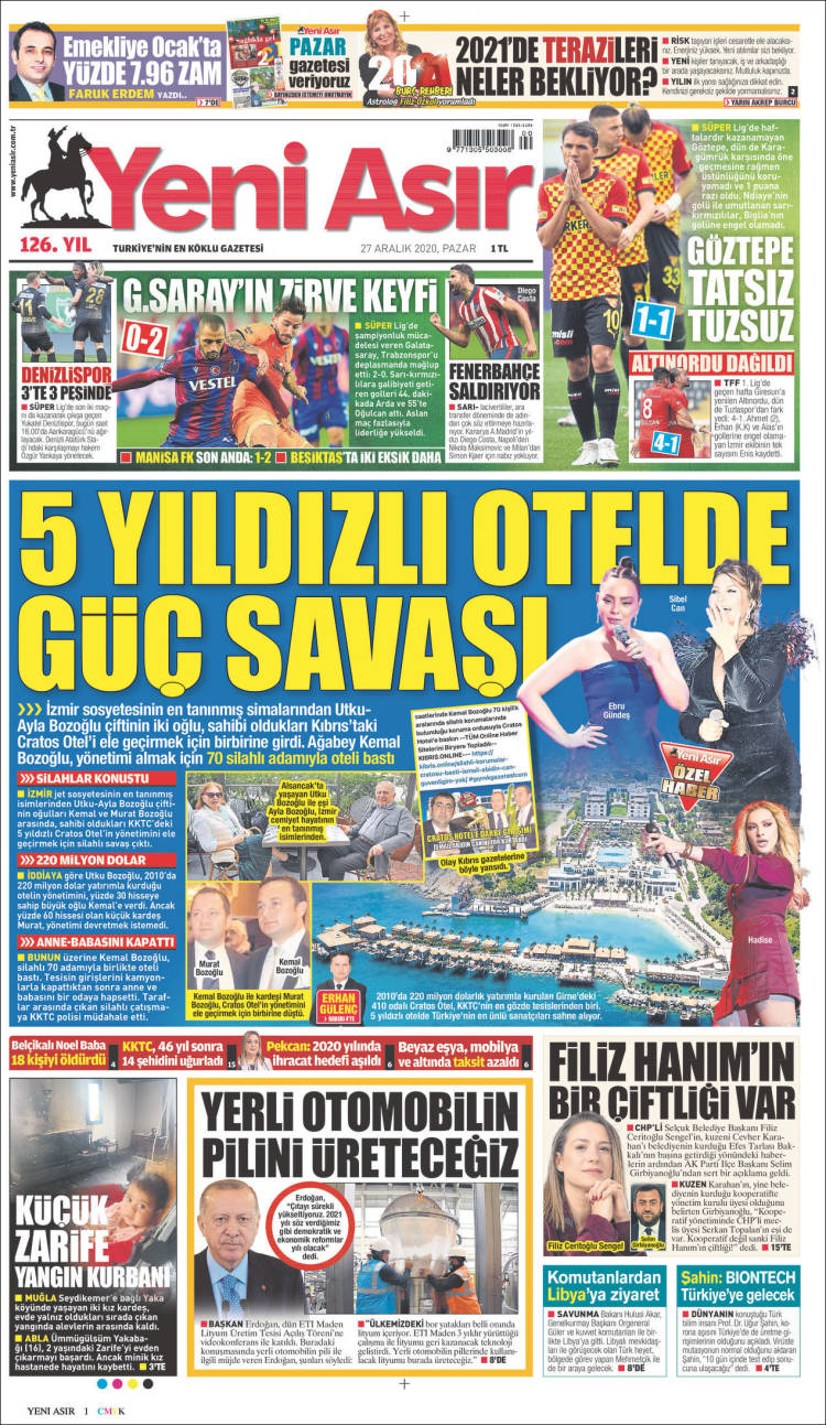 Portada de Yeni Asır (Turqu&iacute;a)