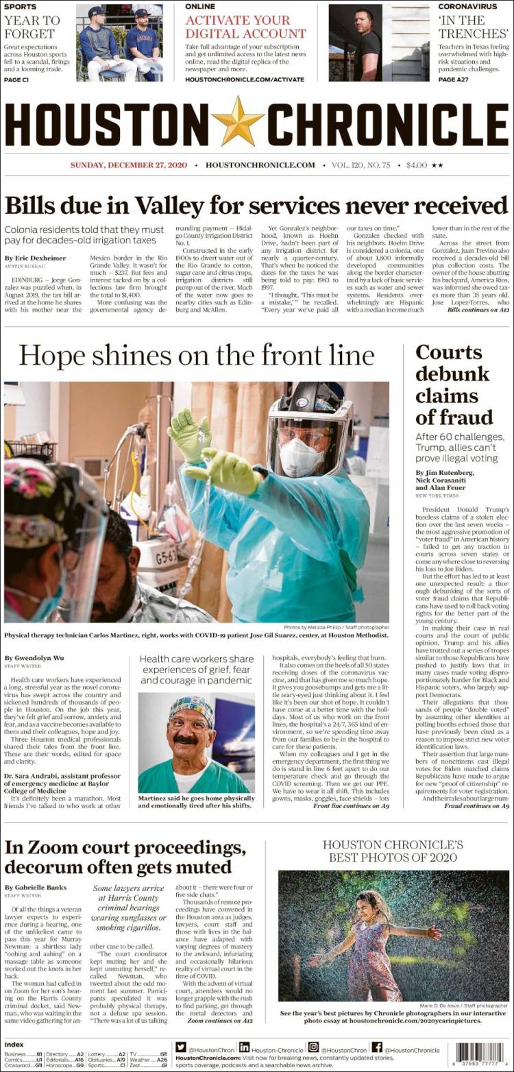 Portada de Houston Chronicle (USA)