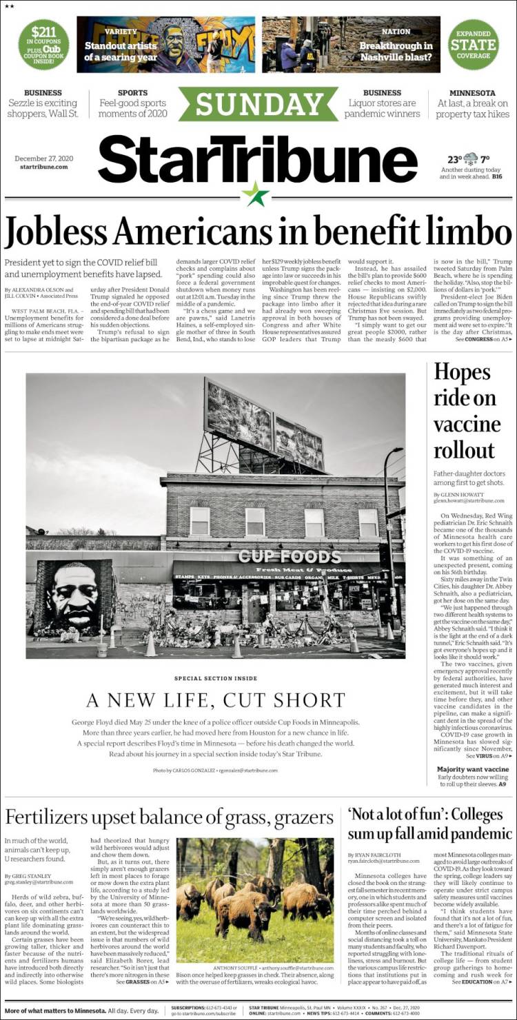 Portada de Star Tribune (USA)