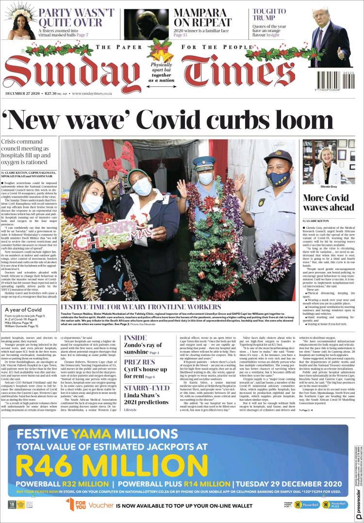 Portada de The Times (Sud&aacute;frica)