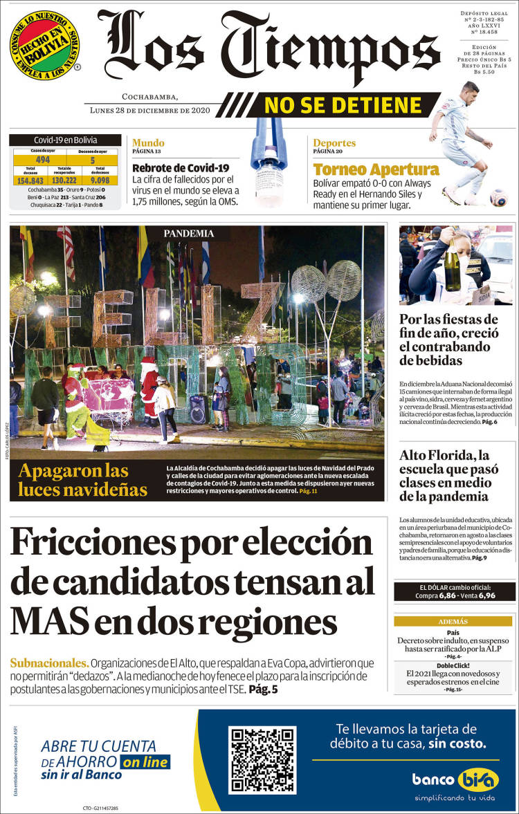 Portada de Los Tiempos (Bolivia)