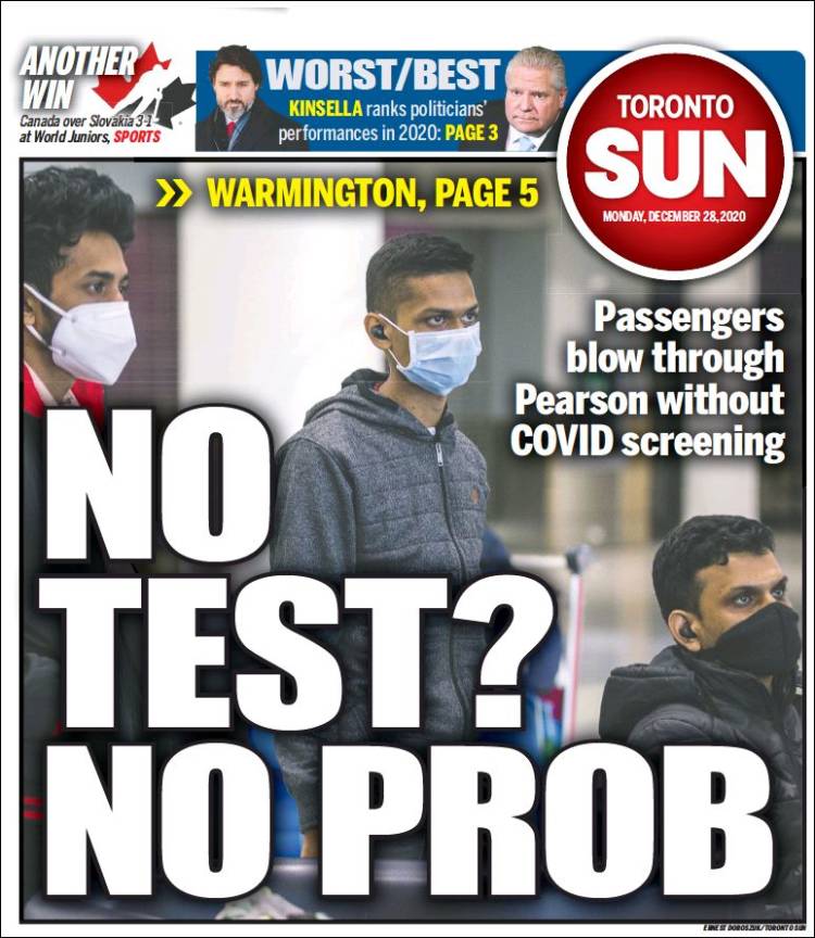 Portada de The Toronto Sun (Canadá)