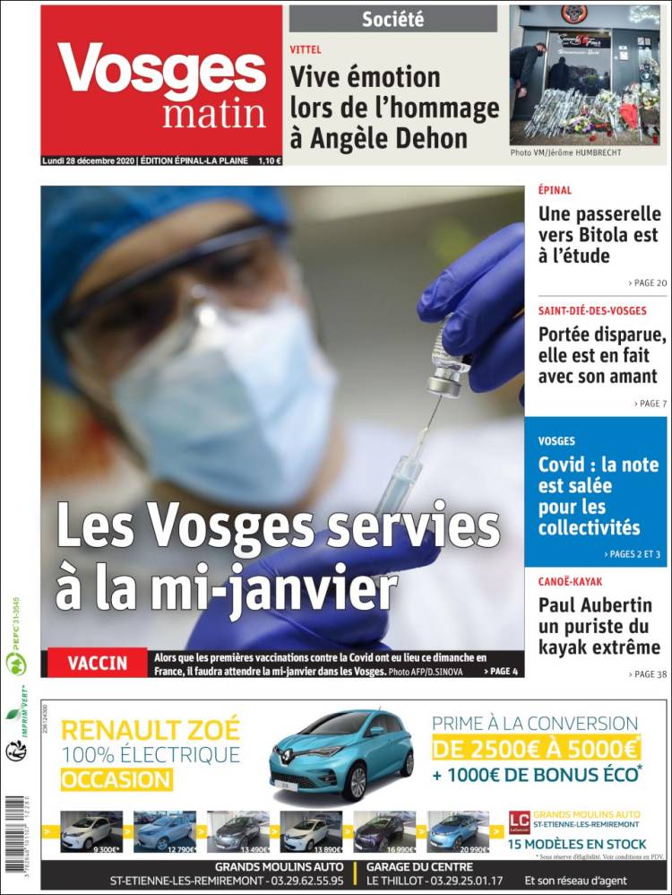 Portada de Vosges Matin (Francia)