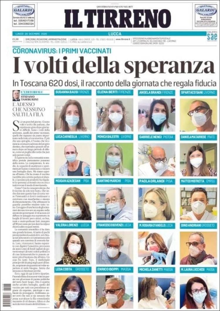 Portada de Il Tirreno (Italia)
