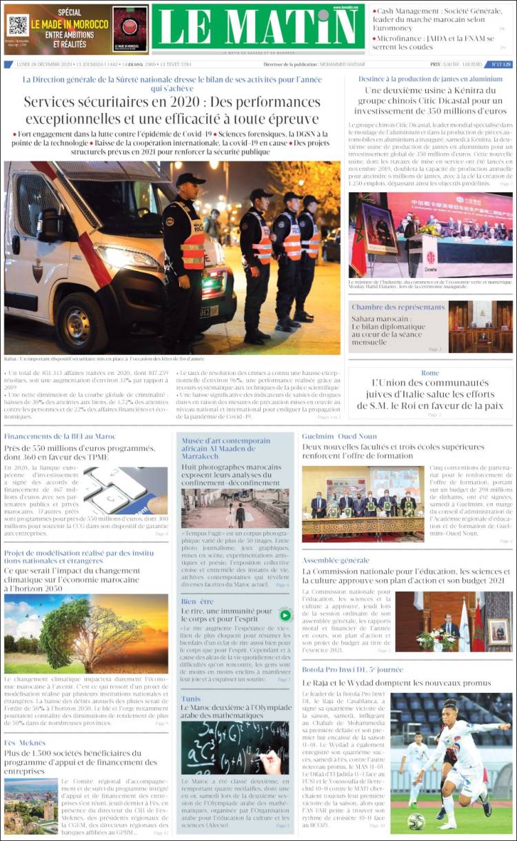 Portada de Le Matin (Marruecos)