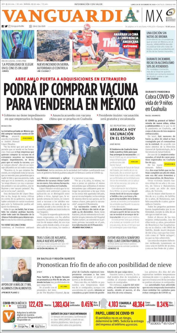 Portada de Vanguardia (México)