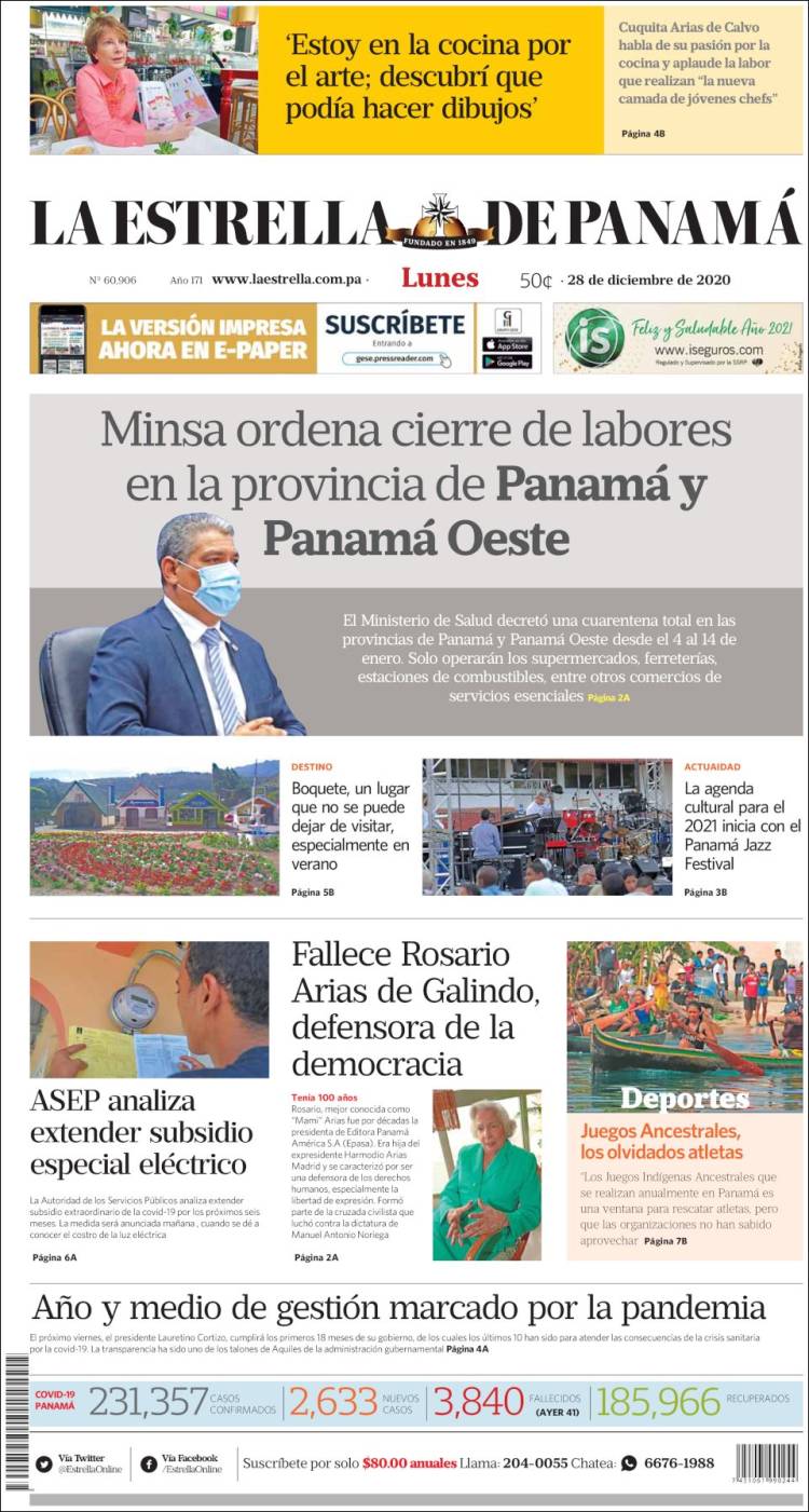 Portada de La Estrella de Panamá (Panam&aacute;)