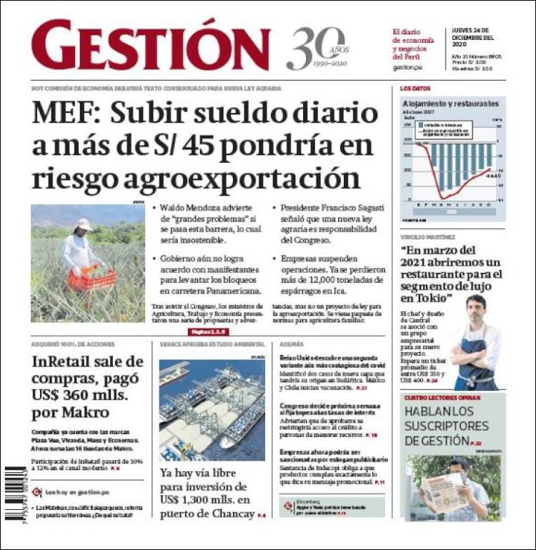 Portada de Diario Gestión (Per&uacute;)