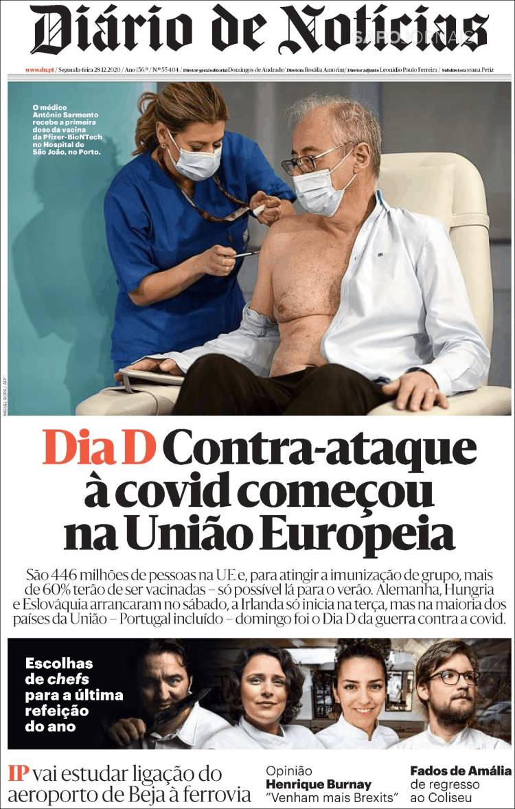 Portada de Diário de Noticias (Portugal)