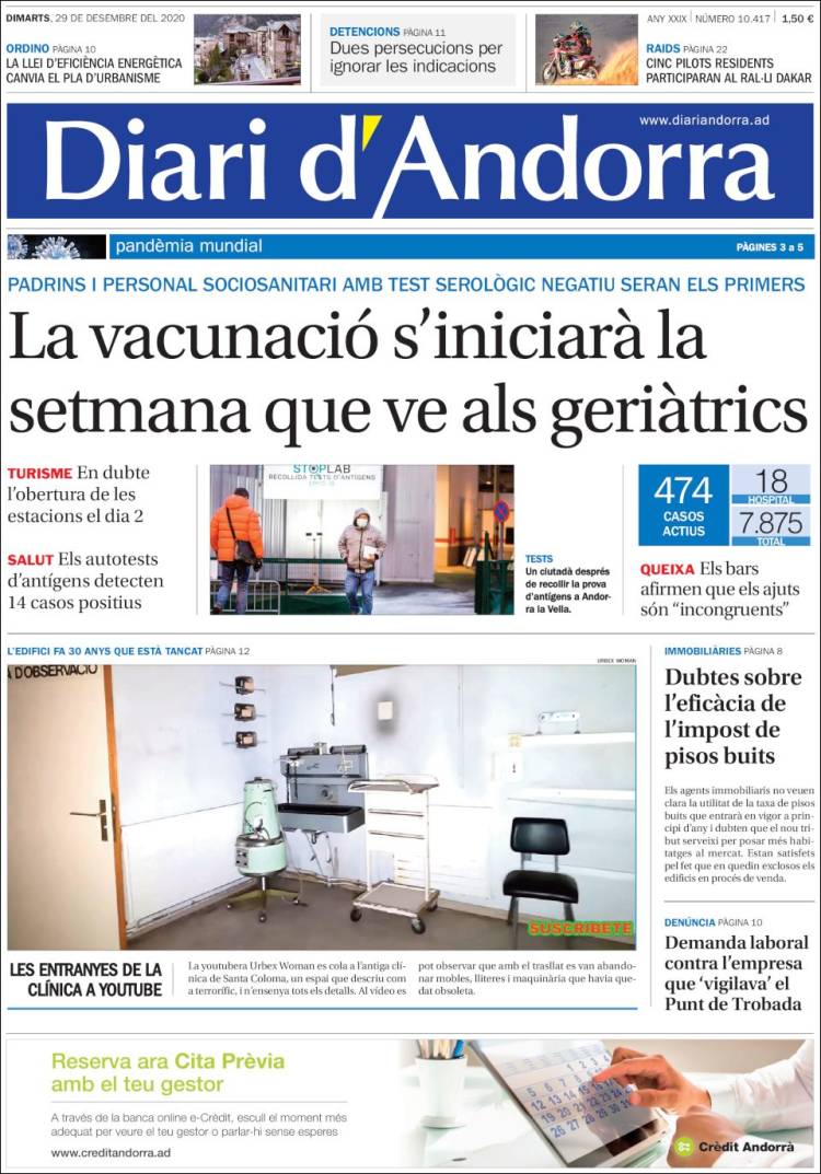 Portada de Diari d’Andorra (Andorra)