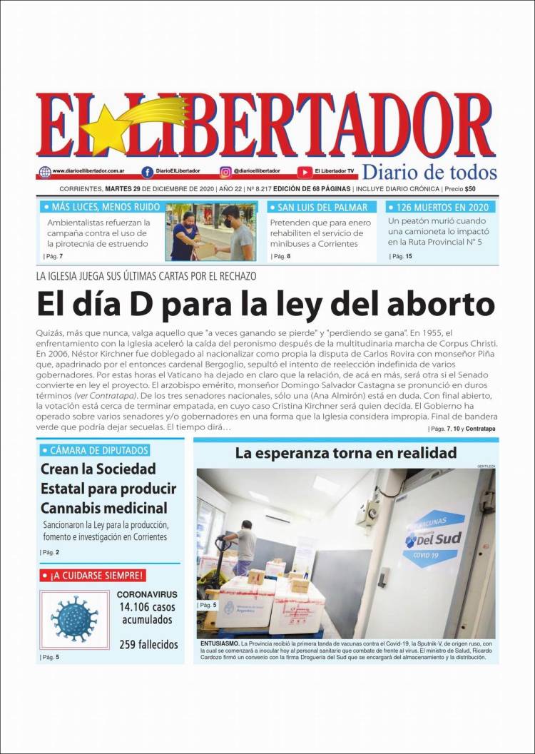 Portada de Diario El Libertador (Argentina)